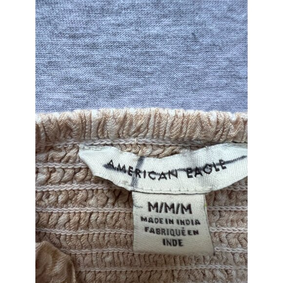 American Eagle Mini Sun Baby Doll Dress Womens Small Smocked Back Lace-Up Front - Picture 3 of 12